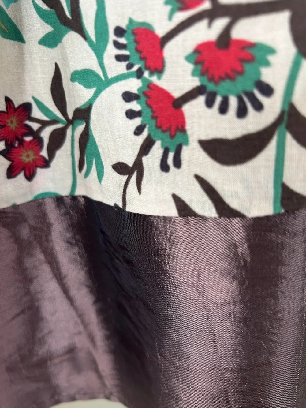 Forever 21 Floral Circle Skirt Oatmeal Beige Brown Hem 100% Cotton Size M - Picture 5 of 9
